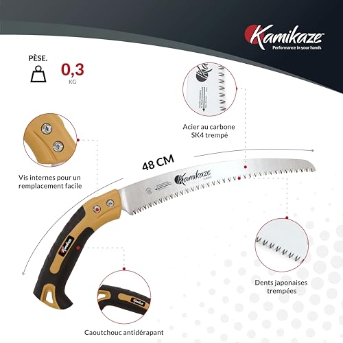 KAMIKAZE Scie d'élagage KM S-330 MAX. 80mm Ø. Livré avec étui. Acier SK-4 denté japonaise. Scie courbée. Fabriqué et conçu en Espagne – Image 4