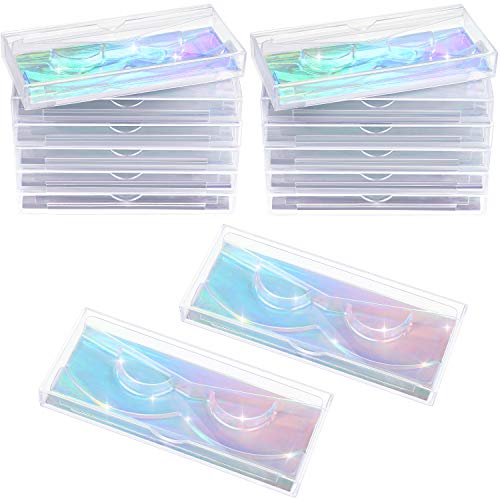 12 Pieces Empty Lash Box Glitter Paper Plastic Eyelash Packaging Box Slide Eyelash Case False Eyelash Storage Box with Lash Tray for Women Girls, Holographic Background