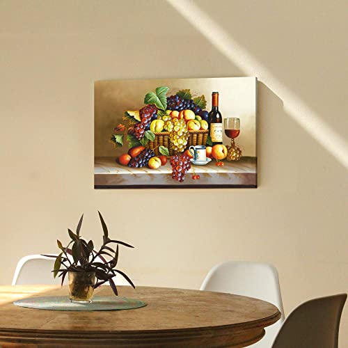 Grape Wine Picture Wall Art: Vintage Fruit Oil Painting Contemporary Food Canvas Print Large Modern Abstract Artwork For Kitchen Dining Room Restaurant #TOP3