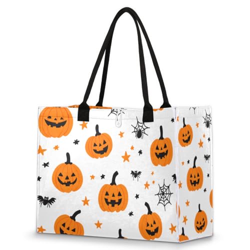 Halloween Pumpkin Stars Tote Bag for Women Large Beach Bag Reusable Tote Bags for Work Travel Beach Shopping