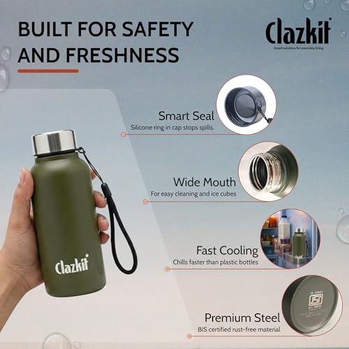Image of Clazkit Alpha Pro Classic Stainless Steel Water Bottle Single Wall 500ml Set of 4 | Lightweight, Leak-Proof, Reusable | Ideal for School Kid,Office, Gym & Travel | Green
