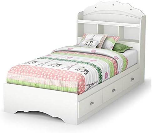 South Shore Tiara Wood Twin Bookcase Storage Bed in Pure White