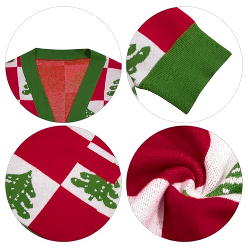 Cardigã de Natal Ugly Xmas Sweater - Floco de Neve Feminino Suéteres Fantasia Tricô Roupas, Verde, M