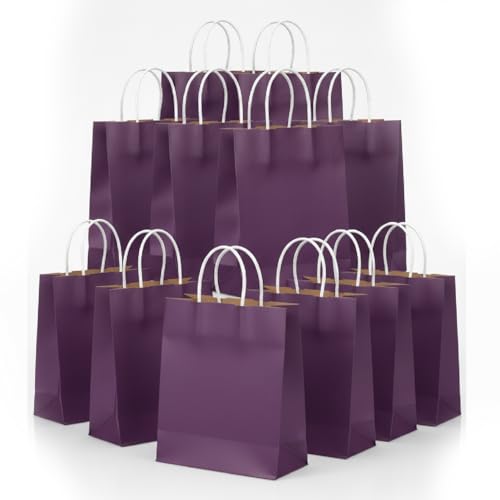 Paper Gift Bags 12 Pcs Set | 16x21x8 cm Kraft Paper Bags with Handles | Recyclable Shopping Bags for Party Retail Gift Wrapping Favors Crafts-Purple
