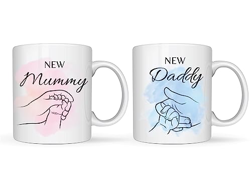 OM Print Hub Mummy and Daddy Coffee Mugs Gift Set New Parents Baby Shower Mothers/Fathers Day Gift Christmas Anniversary Day Presents Mothers Fathers Cups Set 300ml/11oz (Design 6 - White)