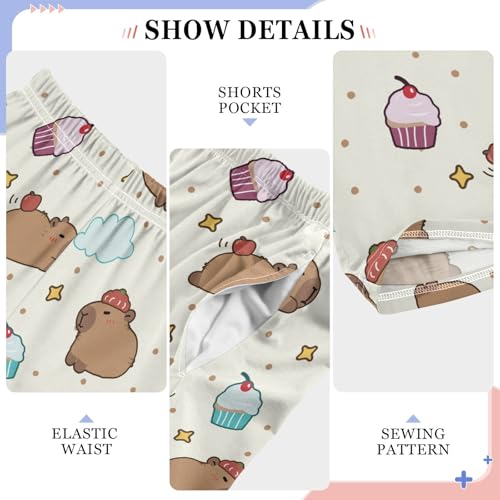 Adorable Capybara with Cupcake Cute Pajama Pants, Soft Sleepwear Lounge Pants Pajama Pj Bottoms for 6-14 Years4