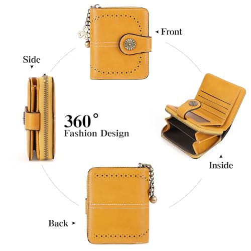 Image of Small Wallet for Women Leather Bifold Compact RFID Blocking with Zipper Coin Pocket