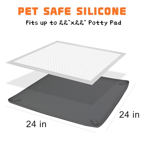 TekkPerry Dog Pee Pad Holder for Small Dogs,24\"x 24\" Non Slip Silicone Puppy Pad Holder with Magnetic Snaps Reusable High Edge Dog Potty Tray Indoor Puppy Toliet Training Mat - Thumbnail 5