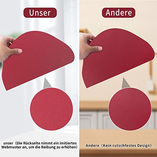 WAKOSAN Leather Placemats and Coasters, Washable Round, Place Mats for Kitchen Dining Table Set of 4 (Oval, Wine Red) - Image 3