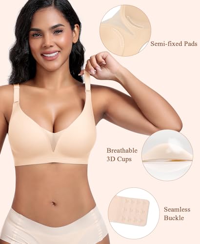 Image of Wireless Bras for Women Lace V Neck No Underwire Push Up Bra Seamless Braslettes Full Coverage Plus Size Everyday Bras S-3XL