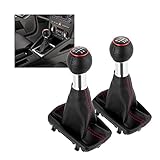 ontto Pommeau de levier de vitesse à 5 vitesses pour Audi A3 S3 2001 2002 2003   En cuir   Accessoire intérieur de voiture   Rouge