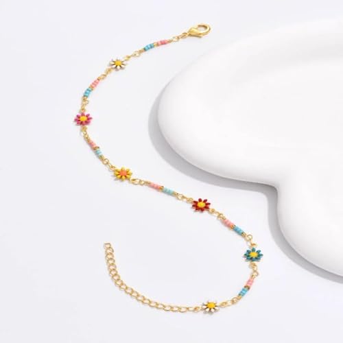 Generic Dainty Colorful Seed Bead Daisy Flower Anklet For Women thumb #6