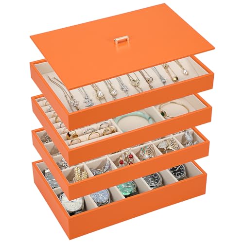 Voova Stackable Jewelry Organizer Tray Set (4) Orange