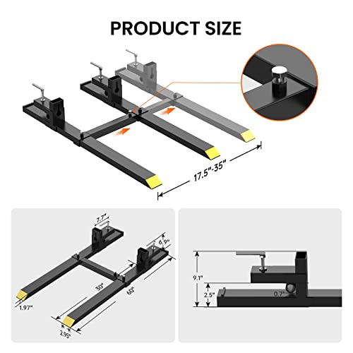 Garvee 43" Clamp On Pallet Forks, 2,000Lbs Heavy Duty Fork Rack With Adjustable Stabilizer Bar for Loader Bucket Skid Steer Tractor