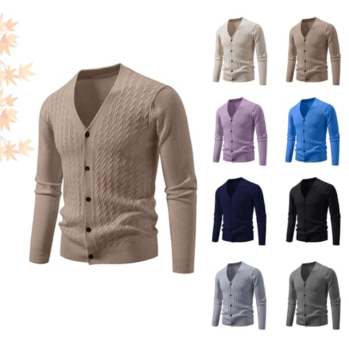 Mens Cardigan Sweaters with Buttons, Ribbed V-Neck Knitted Cardigan Lightweight Oversized Fashion Outerwear