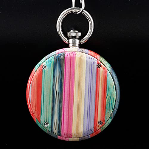 Tiong Wooden Pocket Watches For Men Women Colorful Bamboo Analog Quartz With Chain Gifts For Father Mother Birthdays (Colorful) #TOP4