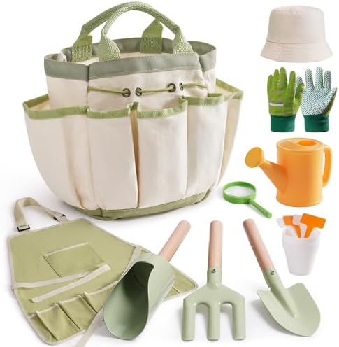 ROBOTIME Kids Gardening Tools, 17 PCS Toddler Gardening Set, Children’s Gardening Tools, Metal Kids Gardening Set All in One Kit, Gardening Tools for Kids Outdoor Toys Gift for Boys and Girls
