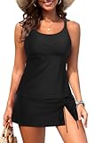 Daci Womens Black Tankini Swimsuits with Skirt - 2 Piece Tummy Control Bathing Suits Modest 2025 Swimwear XXL