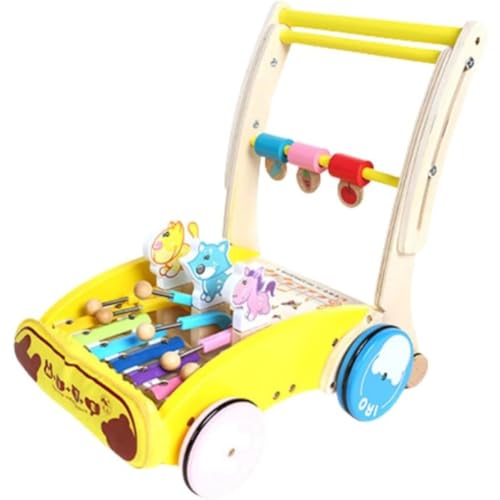 赤ちゃん手押し車 木製 おもちゃ プルトイ ベビーウォーカー 高さ調整可能 ラバーリング付き 安定性向上 幅広ホイール 誕生日プレゼント 出産祝い 知育玩具 (ノックピアノの速度調整・反り防止モデル)