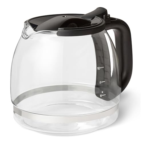 Amazon Basics Carafe en Verre de Rechange avec Couvercle pour Cafetières, Capacité de 1,25L/10 Tasses