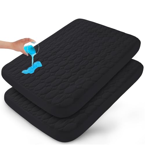 Image of Pack and Play Sheets Fitted Quilted Waterproof Protector, 2 Pack Playard Mattress Pad Compatible with Graco Pack n Play, Mattress Cover fits for Baby Playpen Mattress, Mini Crib, Black