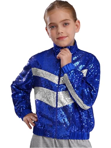 Kids Girls Sparkly Sequin Jacket Long Sleeve Zipper Coat Bomber Jacket Hip Hop Jazz Dance Jacket2