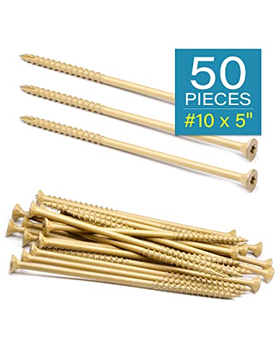 Image of Deck Screws, Exterior Wood Screws #10 x 5 Inch 50 Pcs, Carbon Steel Star Drive and Coarse Threads, Anti-Corrosion, Tan Coated Screws for Decks, Fences and Other Outdoor Use | by IMSCREWS