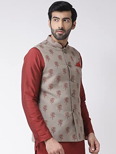 Image of Kisah Men's Silk Blend Printed Nehru Jacket Regular Fit | Designer Ethnic Layering | Wedding & Occasion Wear