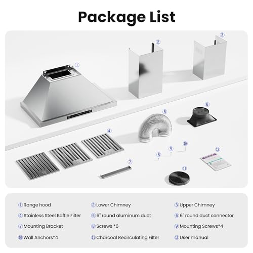 IKTCH 36-inch Wall Mount Range Hood 900 CFM Ducted/Ductless Convertible, Kitchen Chimney Vent Stainless Steel with Gesture Sensing & Touch Control Switch Panel, 2 Pcs Adjustable Lights(IKP02-36'') by IKTCH - Image 7