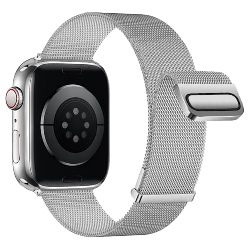 Compatible for Apple Watch Band,Stainless Steel Magnetic Absorption Strap Metal Mesh Wristband Sport Loop for iWatch Ultra 38 mm 40mm 41mm 42 mm 44mm 45mm Series 8/7/6/SE/5/4/3/2/1 Silver 49MM