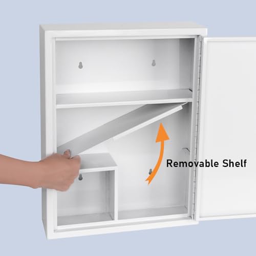 EIENHOSHI Locking Medicine Cabinet, Wall Mount First Aid Medicine Cabinet, Lockable Wall Cabinet with Dual Lock for Home, Office