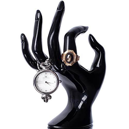 black ring holder - Hand Jewelry Holder, Bracelet Ring Watch Jewelry Display Holder Stand, Mannequin Hand, Polyresin, 7 Inch (Black)