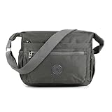 TECPEX Borse a tracolla da donna in nylon borse a tracolla da donna impermeabili multi tasca con zip leggere borse a tracolla casual da donna grandi per viaggi uso quotidiano, Grigio, Medium