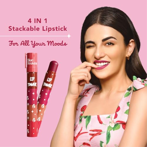 Image of Blue Heaven Get Matte Lip Tower 4-in-1 Stackable Lipstick Combo Set | Moisturizing & Lightweight | Smooth Matte Finish |Intense Color Payoff| Easy to Carry, 6gm