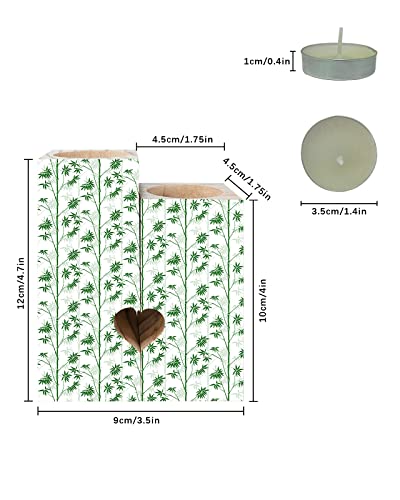 Green Bamboo Candle Holder For Table Centerpiece, Wooden Candlestick Holders, Teal Botanical Modern Abstract Art Aesthetics Tea Lights Candle Holders Double-Sided Candles Gifts For Women/Men #TOP2
