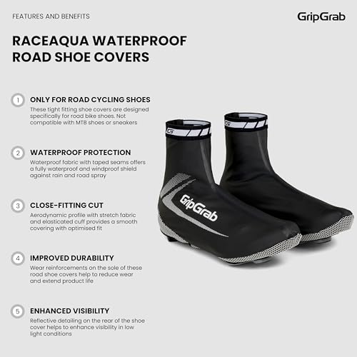 GripGrab RaceAqua Road Bike Waterproof Cycling Shoe Covers Rain Aero Overshoes Windproof Sleek Tight Fitting Gaiters2