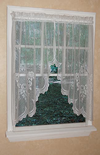 Cameo Rose Lace Tier Curtain Collection by Curtain Chic (White, Swag Valance Pair 56W x 38L)