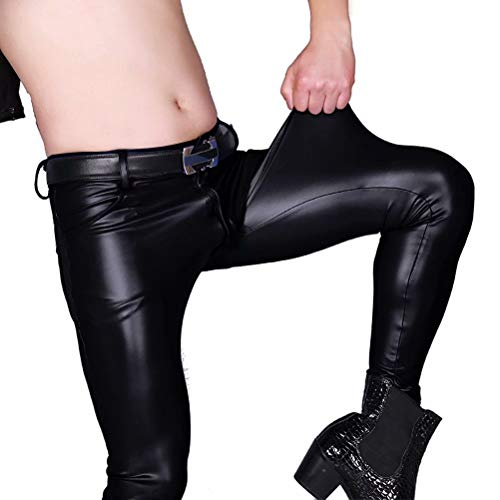 Fashion Casual Men's Pu Faux Leather Long Pants Stretch Tight Leggings Slim Trousers Clubwear Black #TOP1
