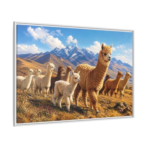 Toile alpagas haut de gamme 120x80cm grand format horizontal avec finitions cadre blanc épuré