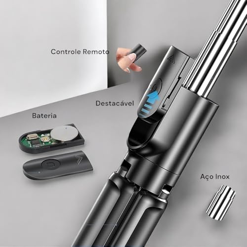 Genérico Bastão de Selfie com Tripé Bluetooth, Controle Remoto, Compatível com Android e iOS - Ideal