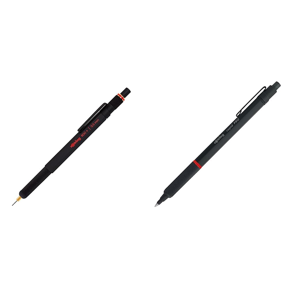 rOtring 800+ Druckbleistift mit Stylus für Touchscreen | 0,5 mm | schwarzer Schaft & Rapid PRO Kugelschreiber | Mittlere Linienbreite | Schwarz