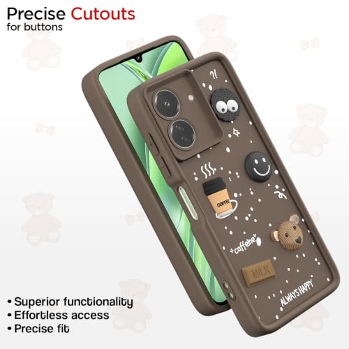 Image of Pikkme Back Cover for Redmi 13C 4G | 3D Bear Silicone Cute & Fun Coffee Cartoon | Full Body Protection Bumper Case (Brown)