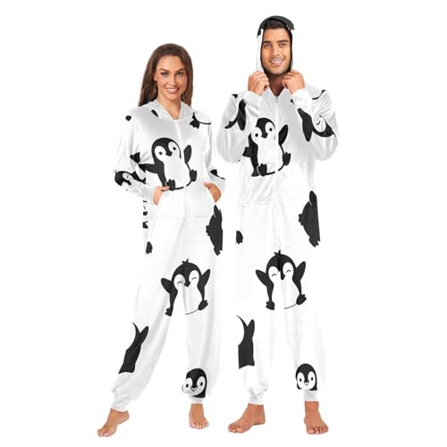 Pijama de pingüino blanco con capucha y cremallera para invierno 3