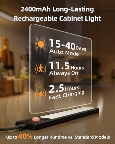 Image of EZVALO 8 inch Under Cabinet Lighting, 2400mAh USB-C Rechargeable Motion Sensor Light, 3 Color Temps, 5-Level Dimmable Magnetic Wireless Closet Lights for Kitchen, Pantry, Stairs (2 Pack)