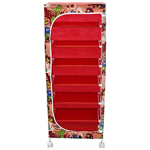 Image of Little One's 7 Shelves Baby Foldable Wardrobe | Jungle Red (Made In India) - Fabric