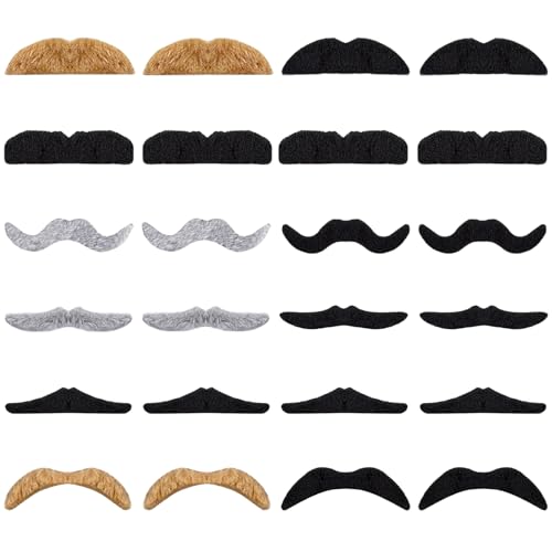 LIANRISES 24 Pièces Moustache Deguisement, Fausse Moustache Autocollante, pour Soirées Costumées Fête de Noël Halloween et Anniversaires Parties, Cosplay,...
