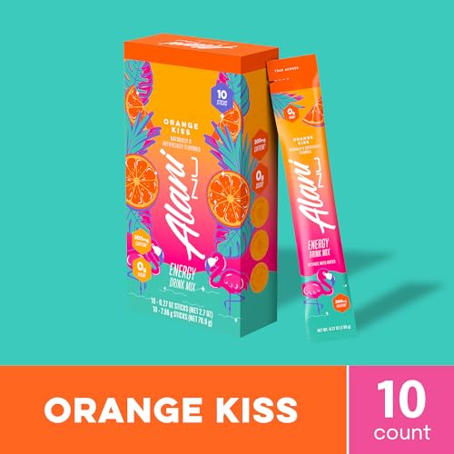 Image of Alani Nu ORANGE KISS Energy Sticks, Energy Drink Powder, 200mg Caffeine, Pre Workout Performance with Antioxidants, On-The-Go Drink Mix, Biotin, B Vitamins, Zero Sugar, 5-10 Calories, 10 Pack