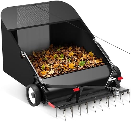 Suchtale 42" Tow Behind Lawn Sweeper with Dethatcher – 21 Cu. Ft. Leaf Collector with Adjustable Sweeping Height, Large Hamper Windscreen for Lawn, Yard, & Artificial Grass, Tractor/Mower Attachments