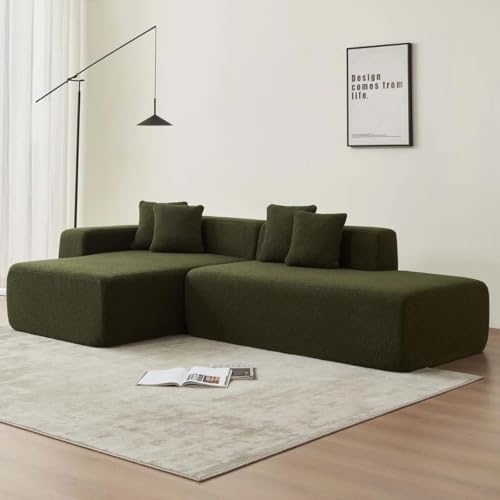 Image of Modern Classic L Shape Sectional Sofa Set, Chesterfield Style 4 Seater Sofa Set with Pillows for Living Room, Bedroom and Office and Hallway Colour (Green L-S)
