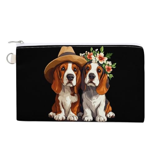 Basset Hounds Coin Purse Canvas Change Pouch Portable Pocket Wallet Mini Storage Bag with Zippered Keychain